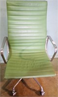 MIDCENTURY EAMES STAINLESS/GREEN LEATHER ARMCHAIR