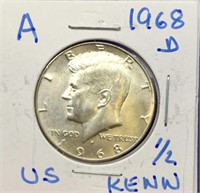 Beautiful 1968 D U.S. Silver 1/2 Dollar