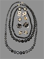 Black Beaded Necklaces and Earrings