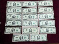 17- 1976 2 DOLLAR BILLS