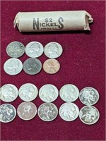 ROLL AND GROUP OF ASSORTED NICKELS
