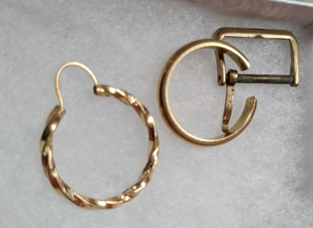 14K RING, GOLD EARRING, BUCKLE - RING HAS BEEN