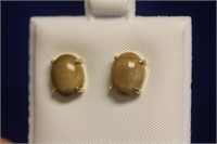 A 14 Kt Gold and Tiger Eye Stone Pair of Earring