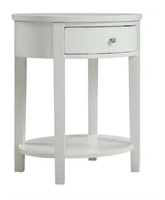 WHITE FINISH, DRAWER OVAL WOOD SHELF ACCENT TABLE