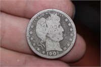 1901 Barber Silver Quarter