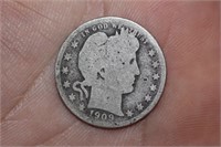 1909 Silver Barber Quarter