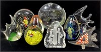 (9pc) Glass Paperweights, Fish
