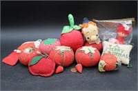 11 Red Tomato & Green Worm Vintage Pin Cushions++