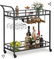 VASAGLE Bar Cart Black, Home Bar Serving Cart,