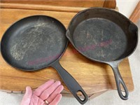 2 Cast iron 10in skillets (1 old, 1 modern)