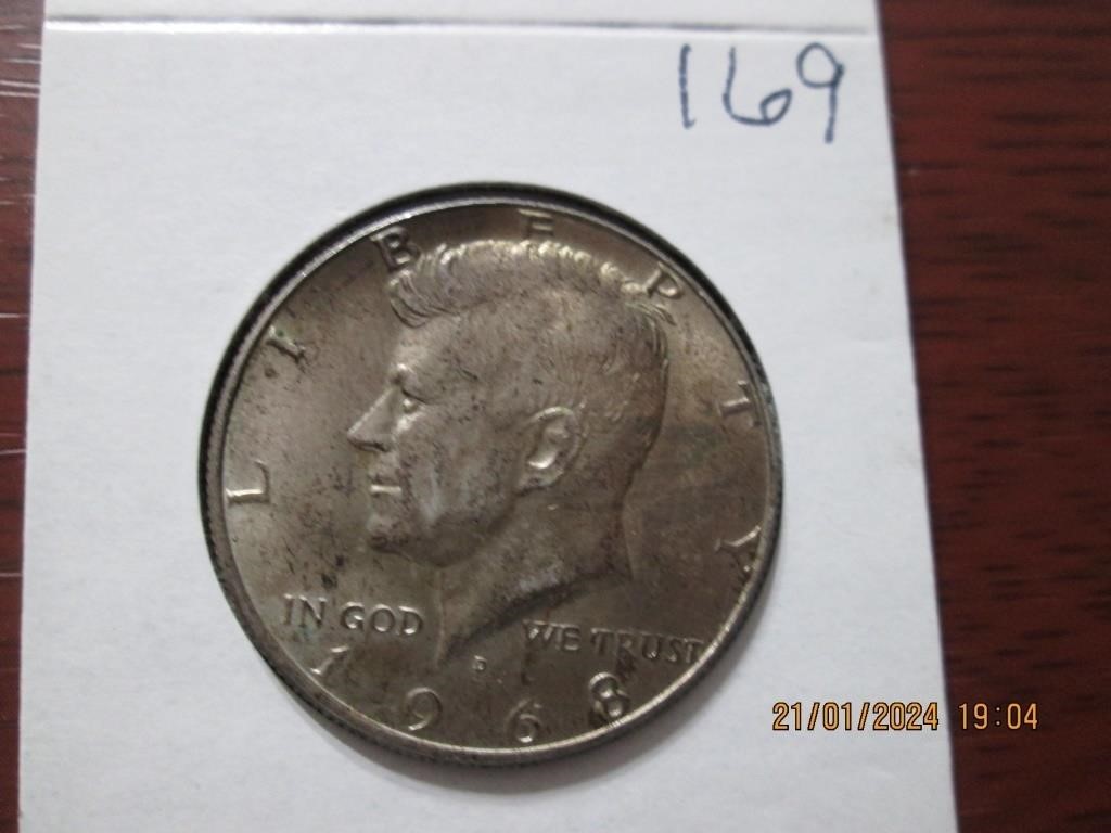 1968 D 40% Silver JFK Half Dollar= AU