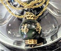 Beautiful Gold, Sterling & Jade Italian Necklace