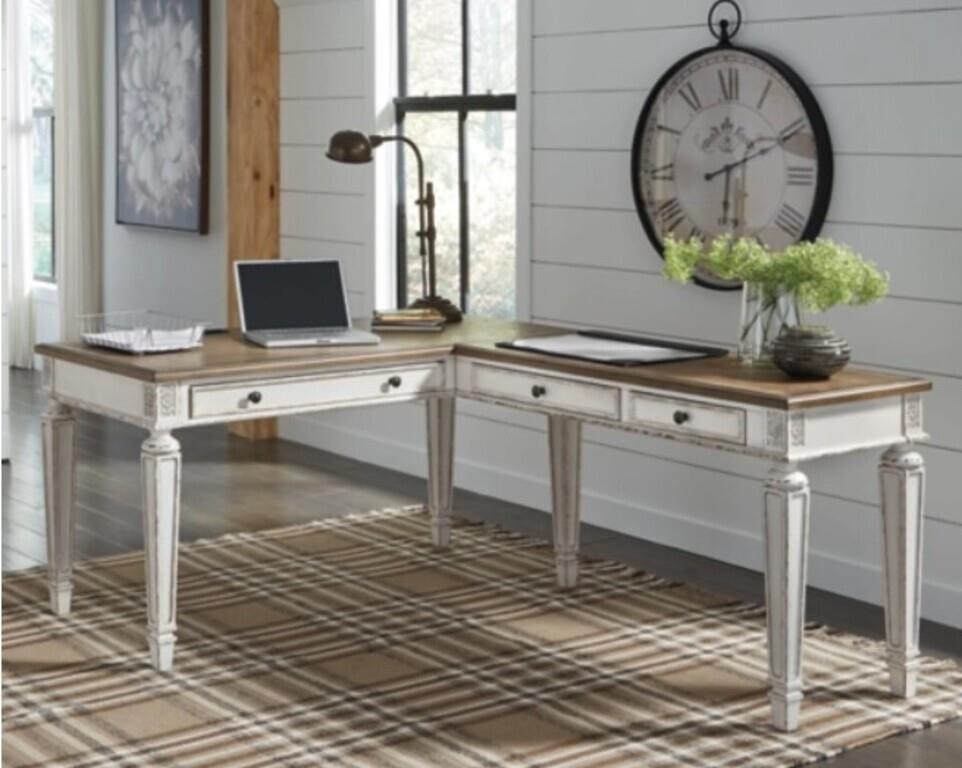 Ashley Realyn 2-PC Farmhouse White L-Shape Desk