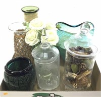 (7pc) Home Decor, Jars, Vases, Art Glass Vase