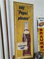 Vintage Pepsi Embossed Tin Sign - 16.5" x 46.5"