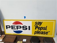 Vintage Pepsi Embossed Tin Sign - 17" x 53"