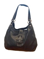Black leather coach purse with front buckle