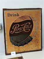 Vintage Pepsi Embossed Tin Sign - 26.5" x 30"