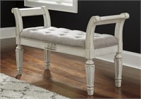 ASHLEY REALYN ANTIQUE WHITE UPHOLSTERED BENCH