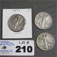 (3) Walking Liberty Silver Half Dollars
