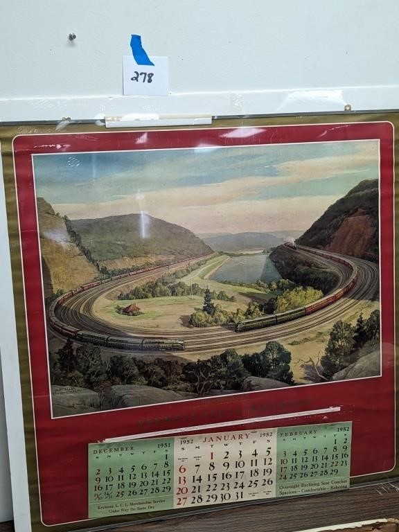 1952 Pennsylvania Railroad Calendar - 28.5"
