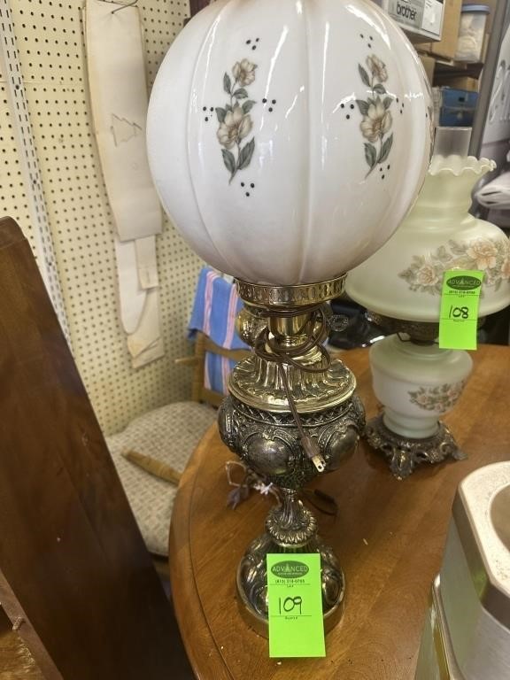 2qty Brass w/Painted Globe Lamps