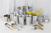 MCM Hammered Aluminum (Italy) Ice Bucket+Cups++