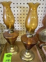 2qty Amber Glass Kerosene Lamps