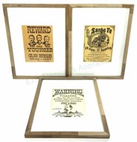 (3) Framed Western Sign Prints