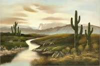 H. Heston Oil On Canvas, Desert Landscape