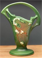 1947 Roseville Pottery Snowberry Green Basket Vase
