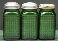 Owens- Illinois Green Depression Glass Shakers (3)