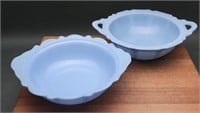 Delphite Blue Depression Glass Serving Bowls (2)