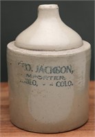 Antique Geo Jackson Whiskey Pueblo Crockery Jug