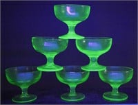 Uranium Glass Hazel Atlas Ovide Sherbet Cups (6)