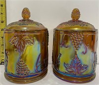 Carnival Glass - Amber Vintage Candy Jars Set of 2