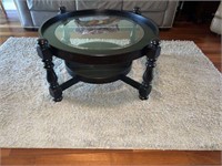 Black Glass Top Coffee Table and rug