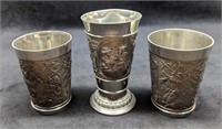 3 Vintage German Zinn Becker Pewter Cups