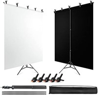 JEBUTU 5X6.5ft White Black Backdrop with Stand