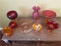 9 Piece Lot Include Carnival Glass, Amberina