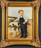 Framed Leon Loard Studio Painting Boy With Dog