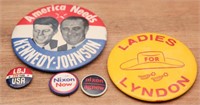 Political Buttons- Kennedy, LBJ, Nixon (5)