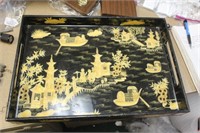 Chinese Lacquer Tray on Wood