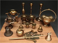 Vintage Brass Candlesticks & Bells + (16)
