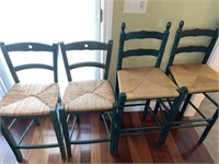 4 Piece Green Teal Wooden Wicker Chairs