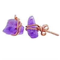 Gold-pl Natural 7.31ct Amethyst Wire Stud Earrings