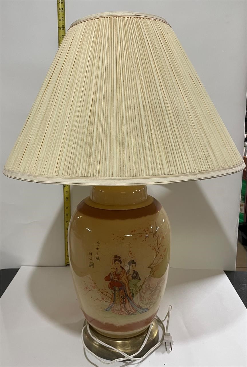 Chinoiserie Geisha Lamp - Hand Painted, Vintage