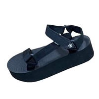 Atika Wedge Sole Black Sandals Size 9