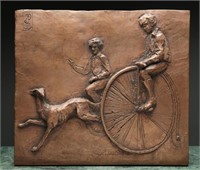 3D Clay Tile Art - Boys Playing w/ Whippet Dog