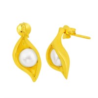 Gold-pl. Natural Round 2.02ct White Pearl Earrings